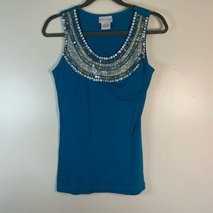 Soft Surrounding blue tank top with sequins along neckline size M